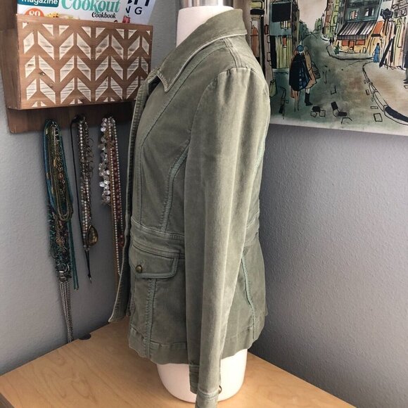 J. Jill Baleaf Military Moss Green Corduroy Blazer Jacket - Moto - Picture 5 of 10